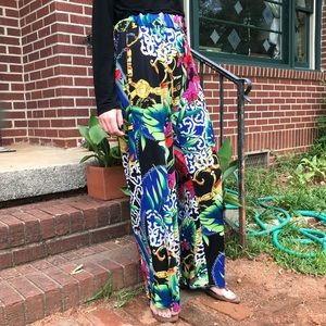 Tropical Floral High Wait Wide Leg Flowy Pants